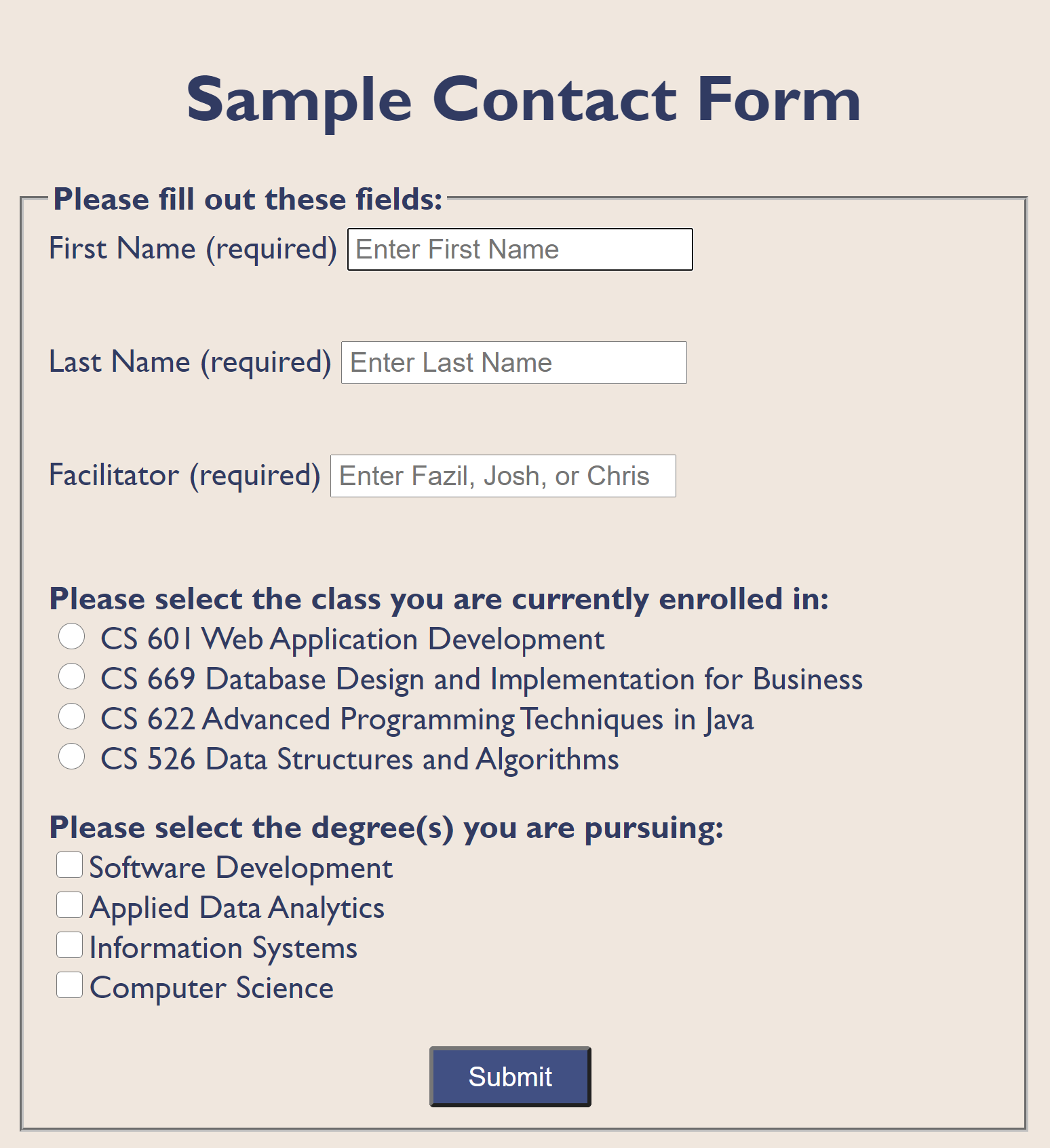 Sample of a form